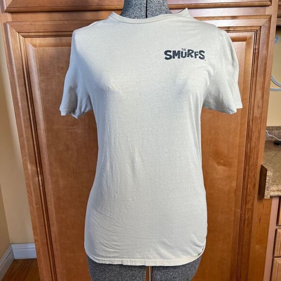 The Smurfs with Mushrooms Beige Officially Licensed Tee Shirt Beige Size Small - Picture 2 of 7